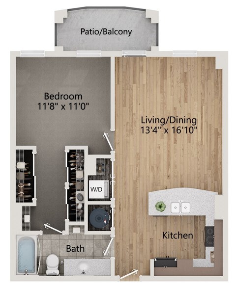 A floor plan of a home with a living room, dining room, kitchen, bathroom, and bedroom.